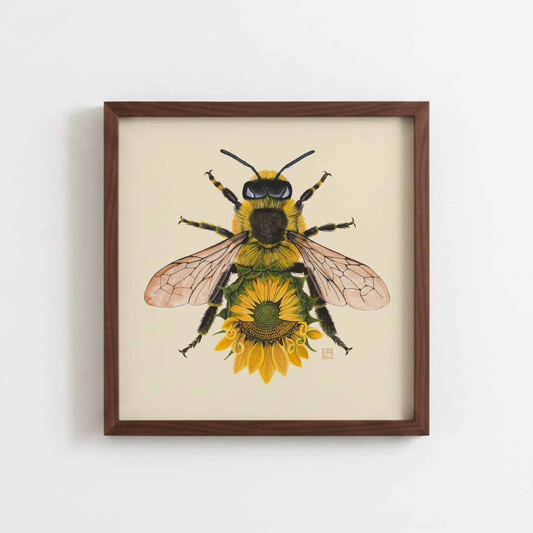 Yellow Sunflower + Honeybee (art print)