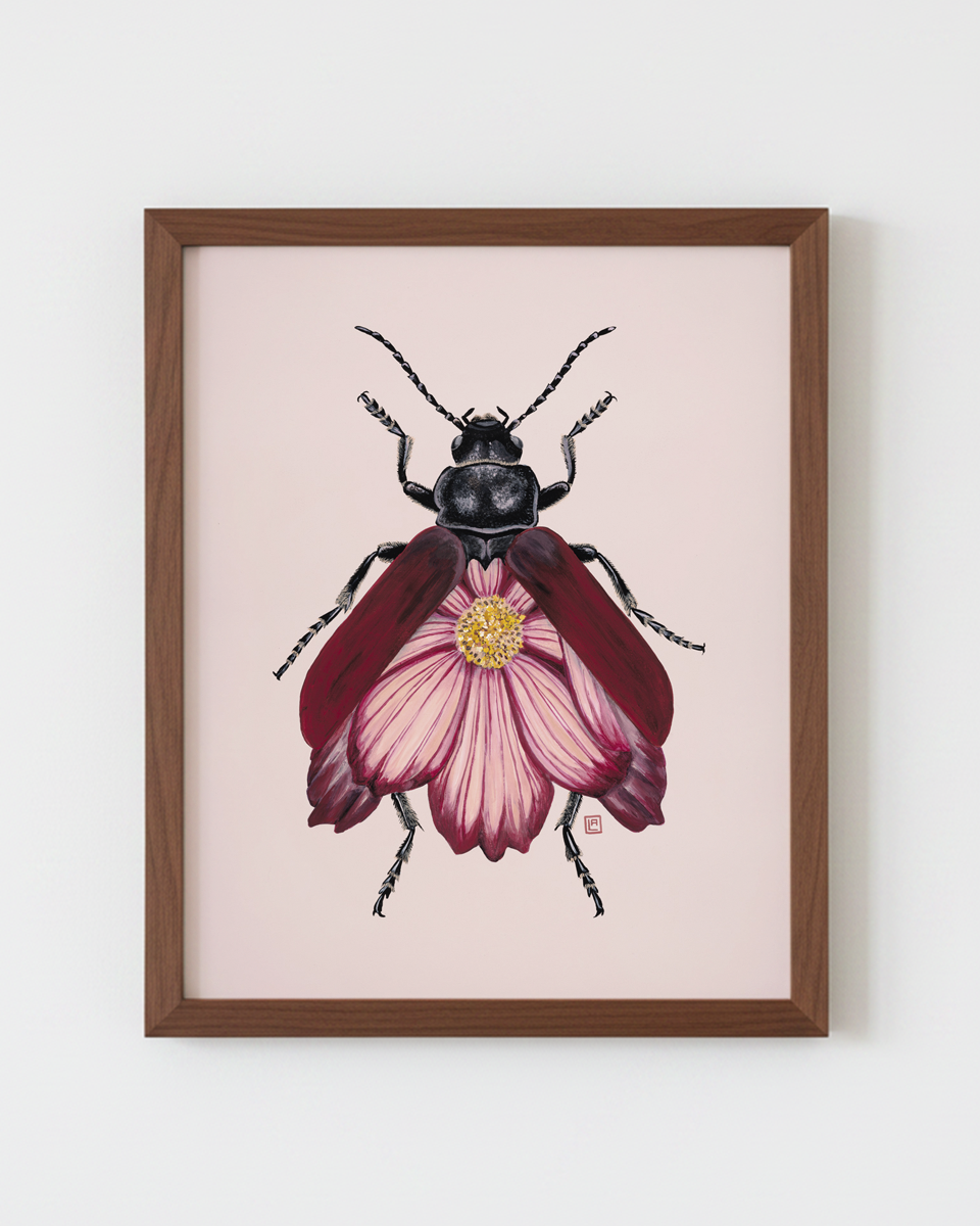 Pink Cosmos-Leaf Beetle (art print)