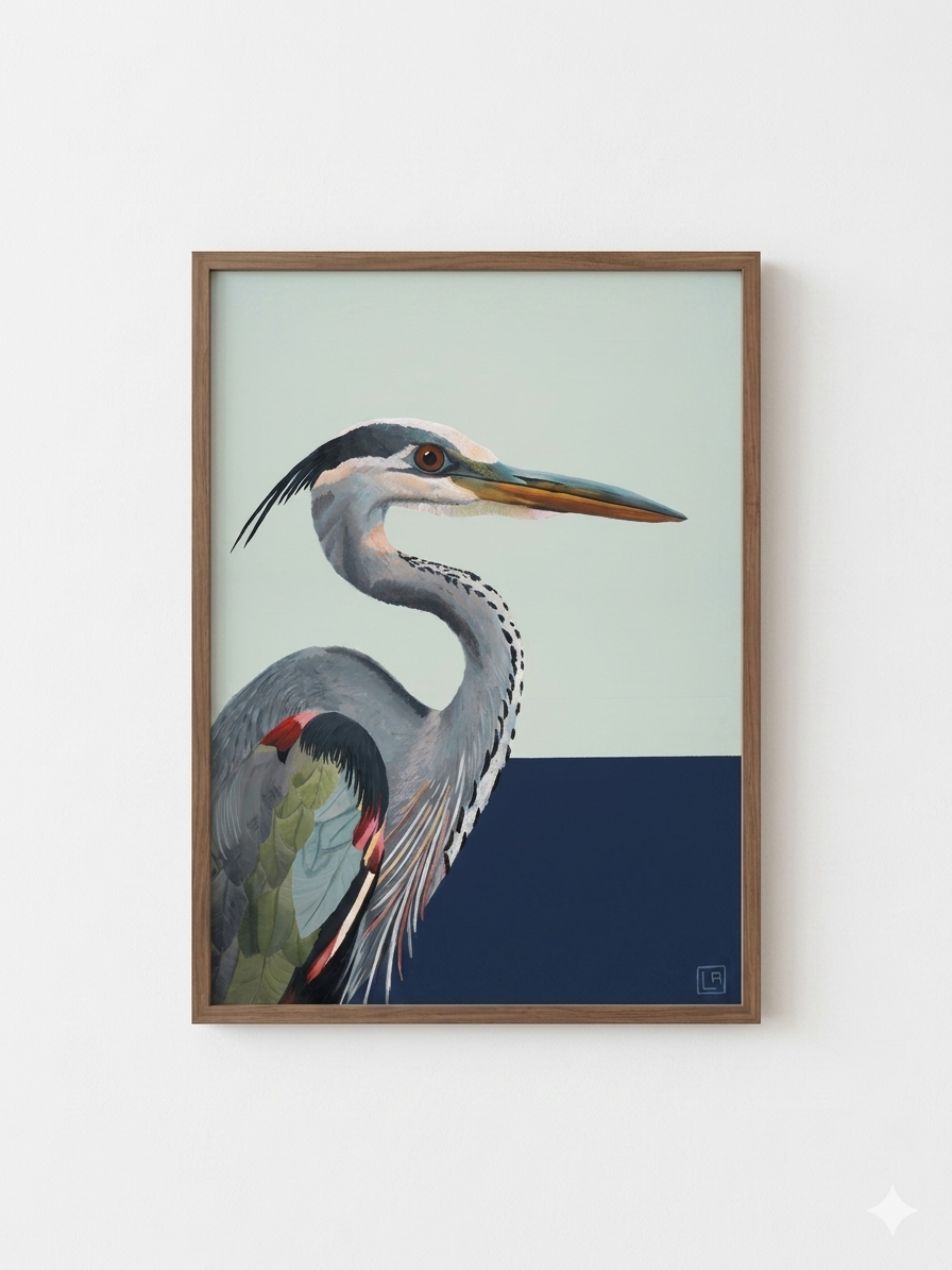 Heron on Navy (art print)