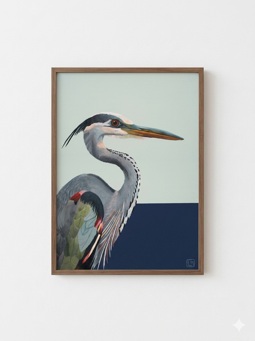 Heron on Navy (art print)
