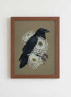 White Chrysanthemums + Raven (art print)