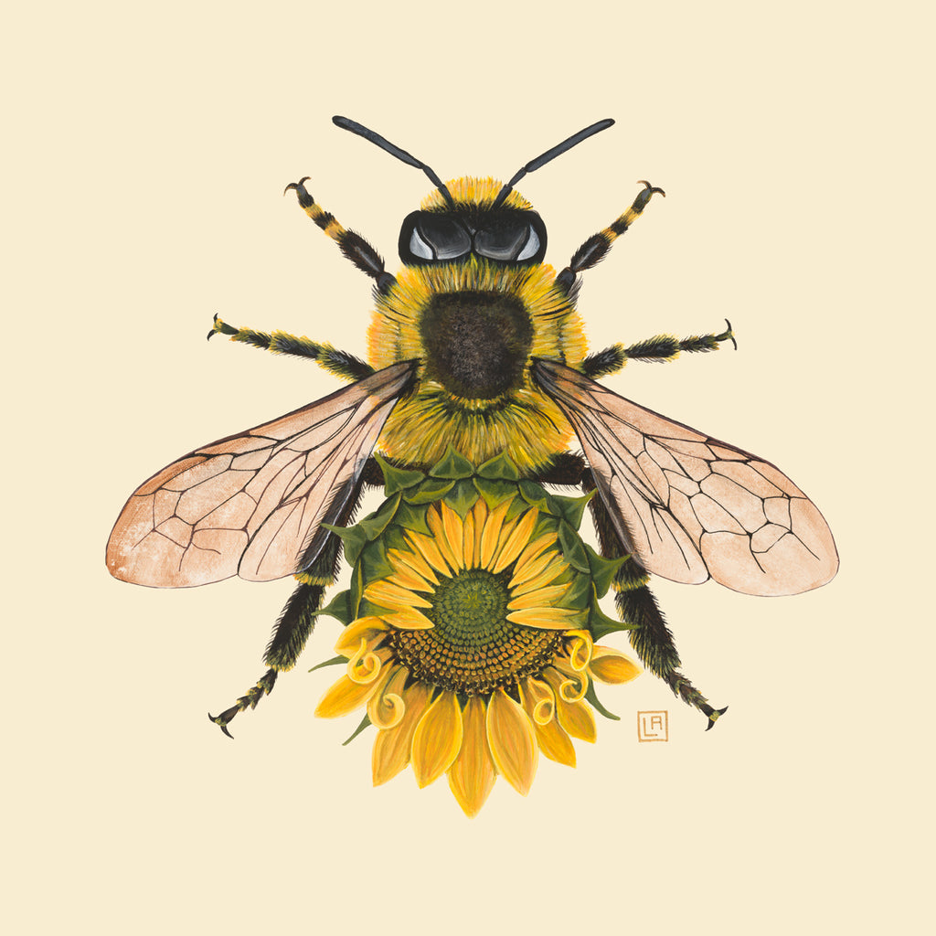 Yellow Sunflower + Honeybee (art print)