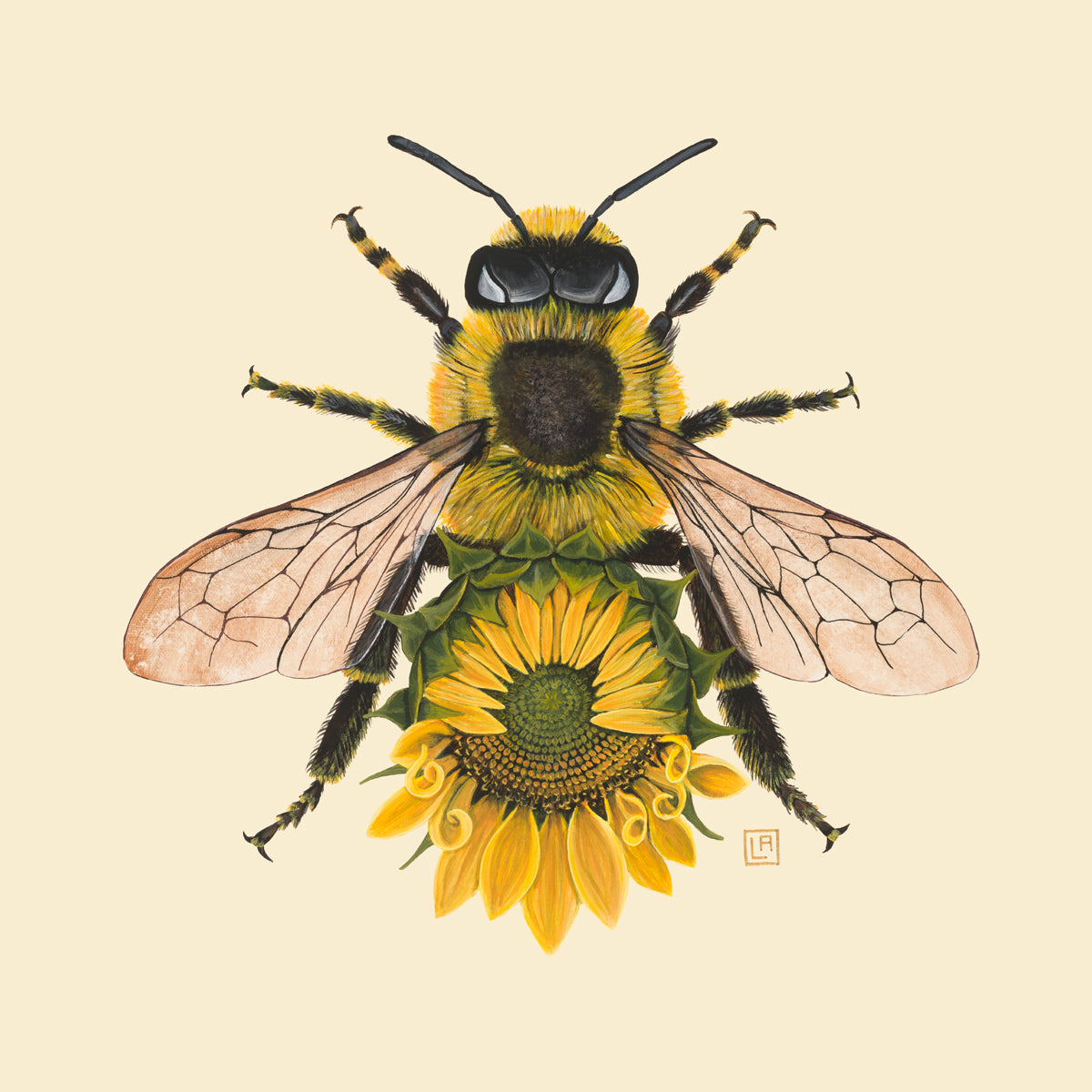 Yellow Sunflower + Honeybee (art print)
