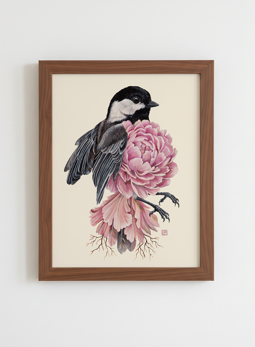 Peony Chickadee (art print)