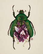 Purple Sweet Pea Flowers + June Bug (art print)