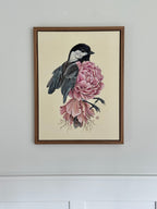 Pink Peony + Chickadee (original painting)