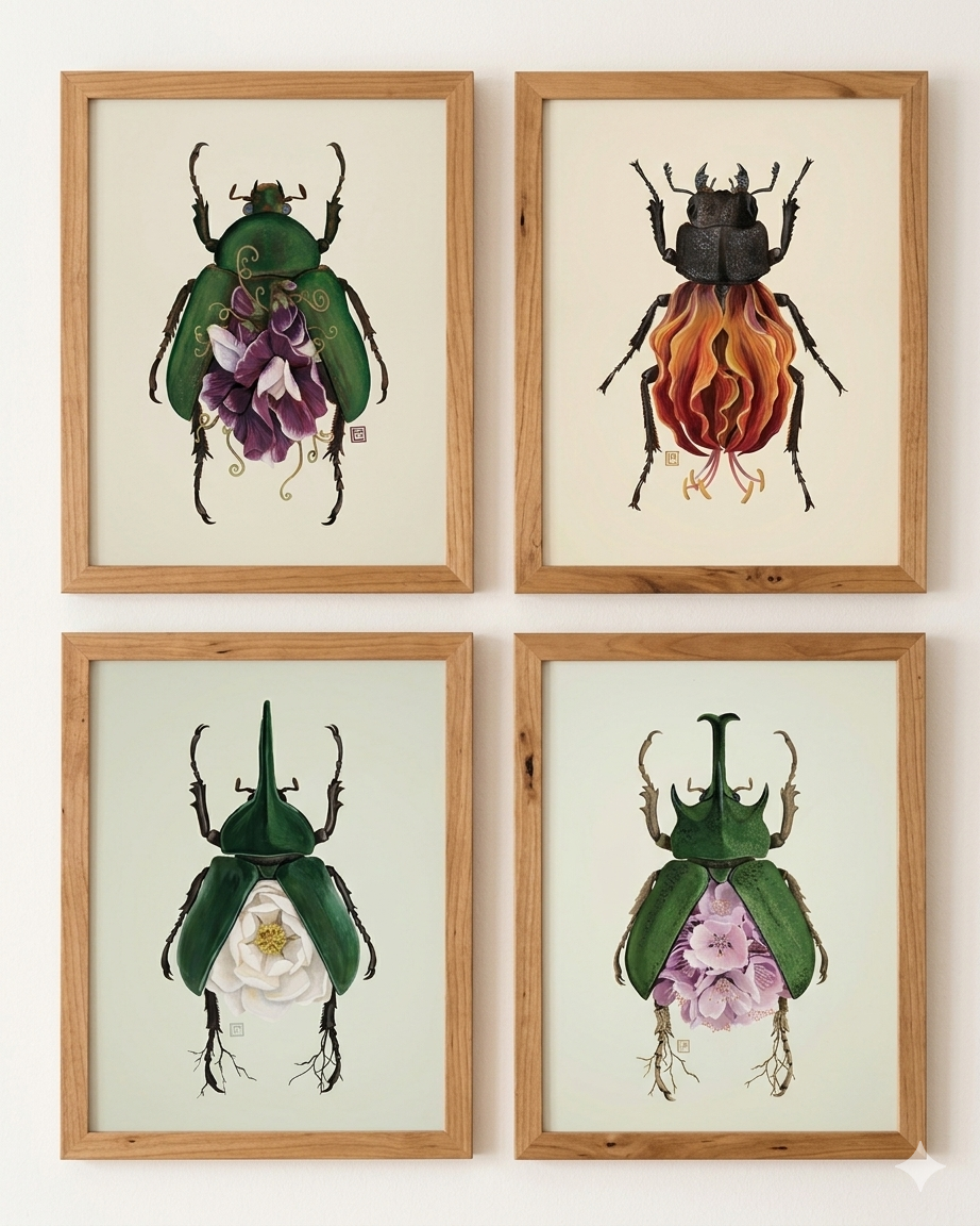 Cherry-Rhinoceros Beetle (art print)