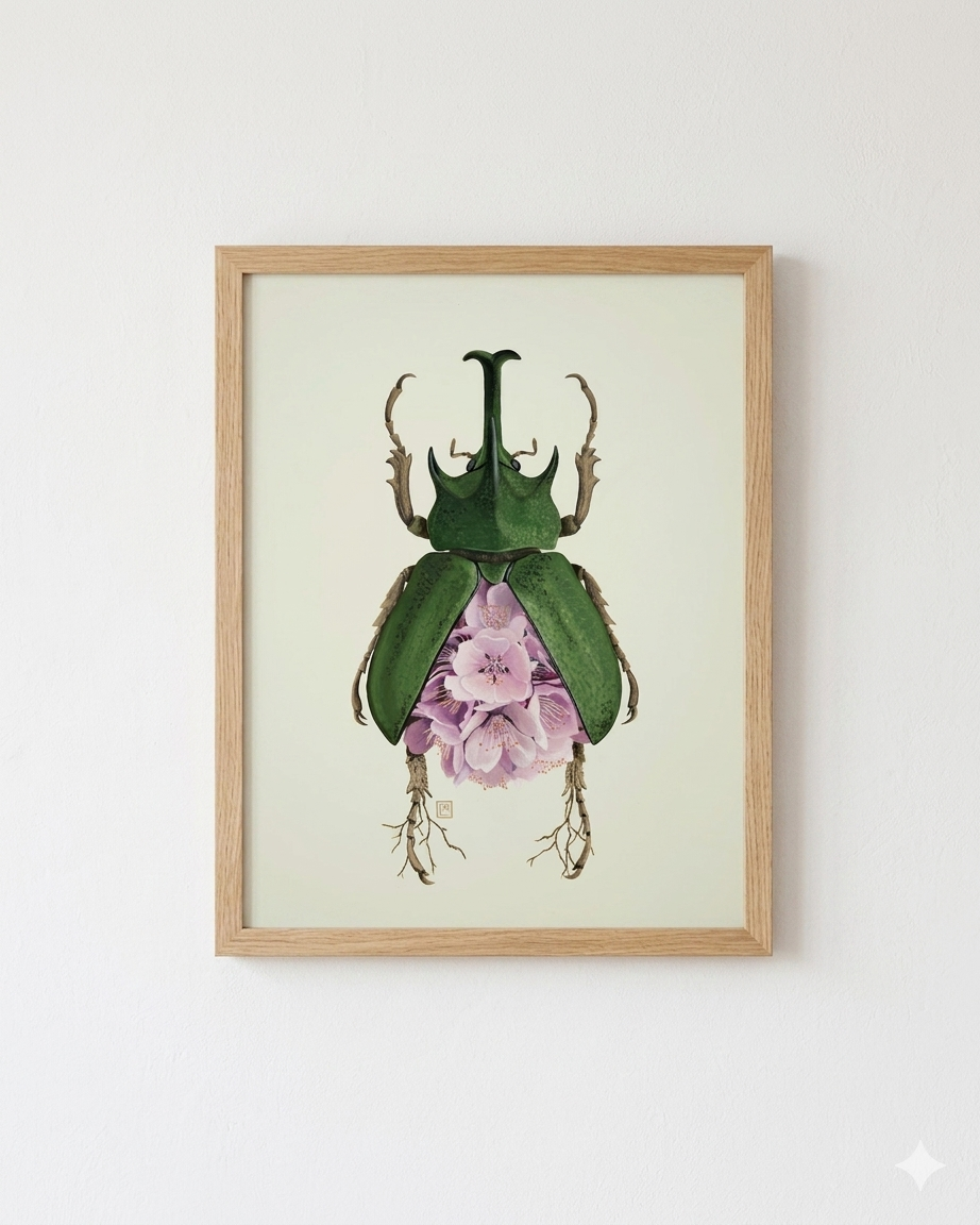 Cherry-Rhinoceros Beetle (art print)