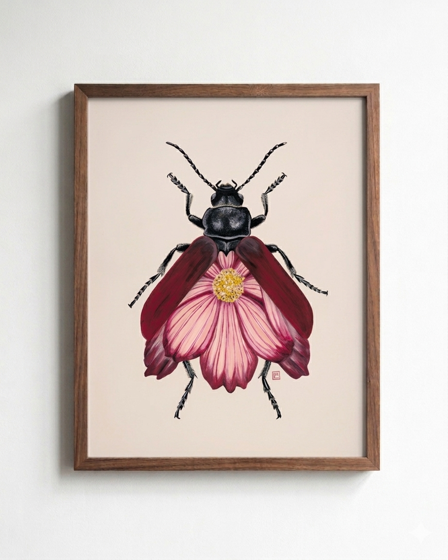 Pink Cosmos-Leaf Beetle (art print)