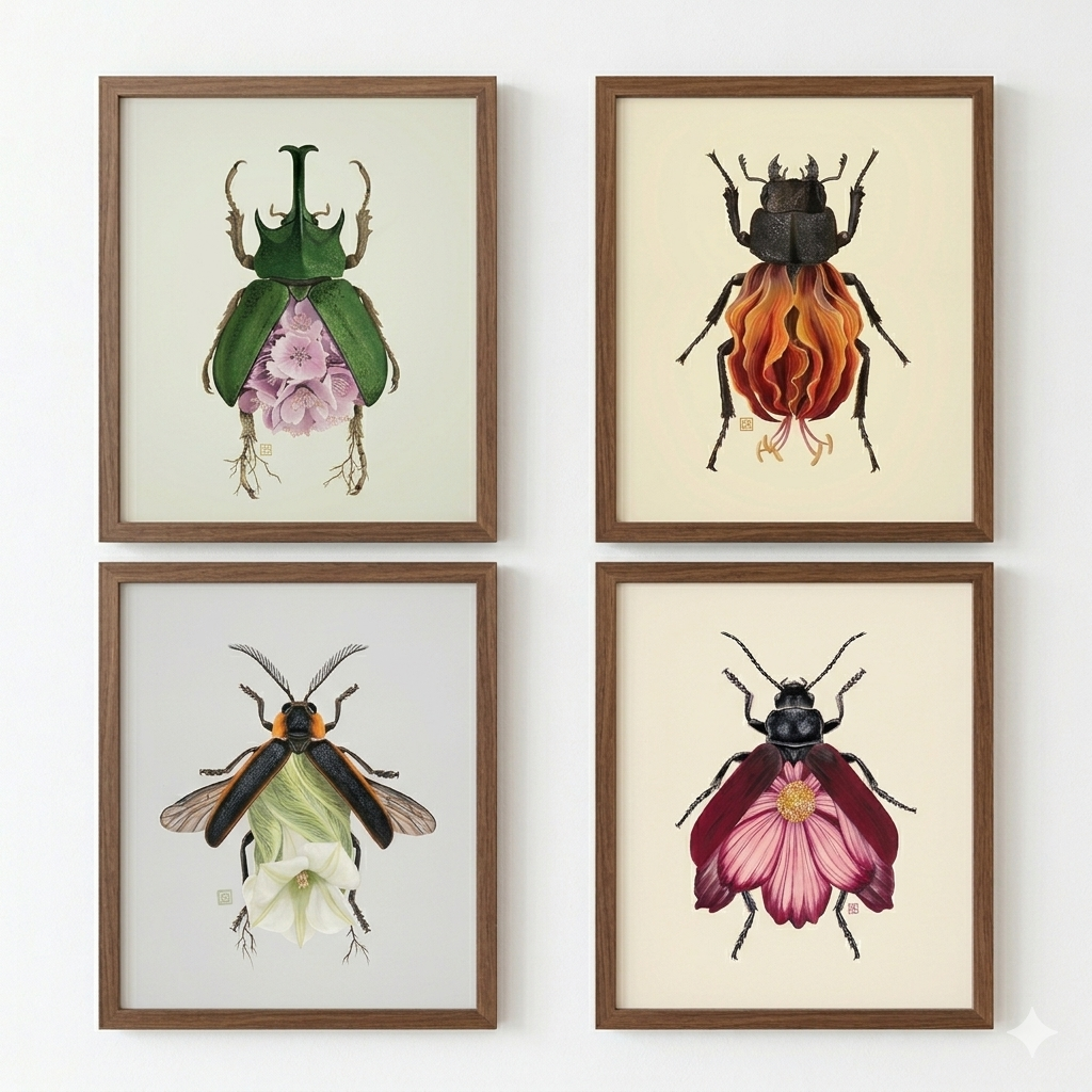 Pink Cosmos-Leaf Beetle (art print)