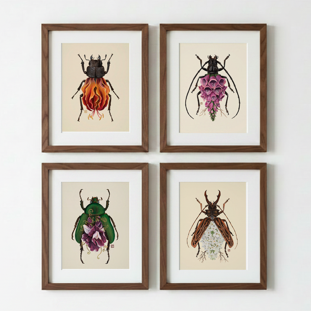 Purple Sweet Pea Flowers + June Bug (art print)