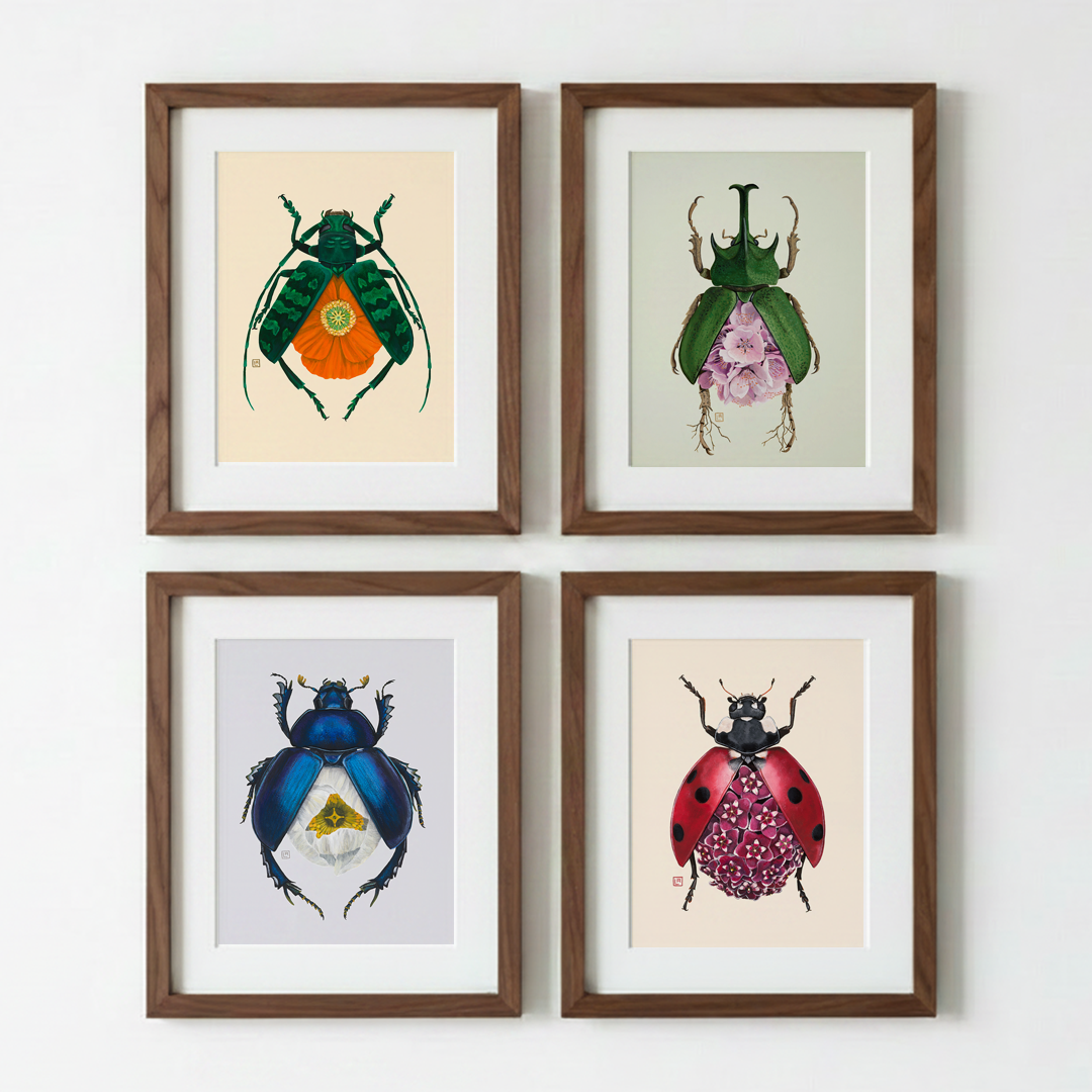Orange Poppy-Green Longhorn Beetle (art print)