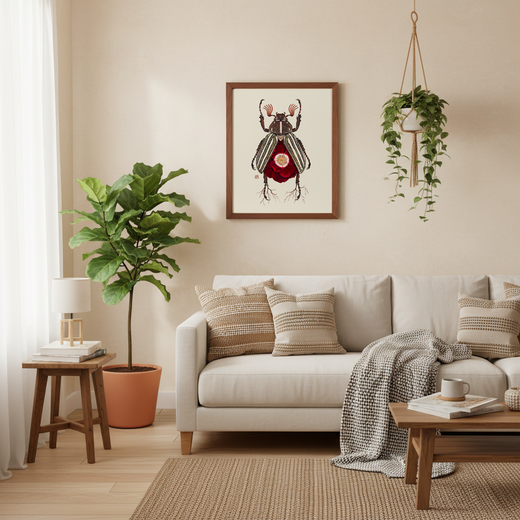 Red Rose + June Bug (art print)